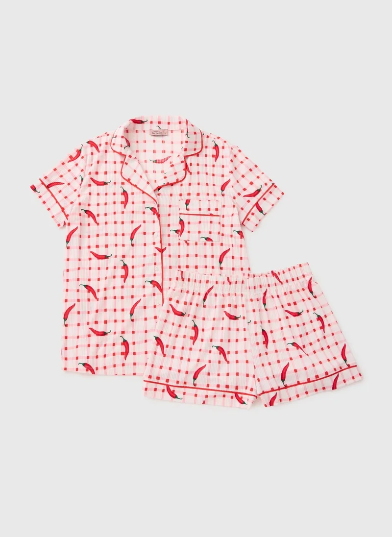 ماتلان Red Chilli Button Up Short Pyjama Set